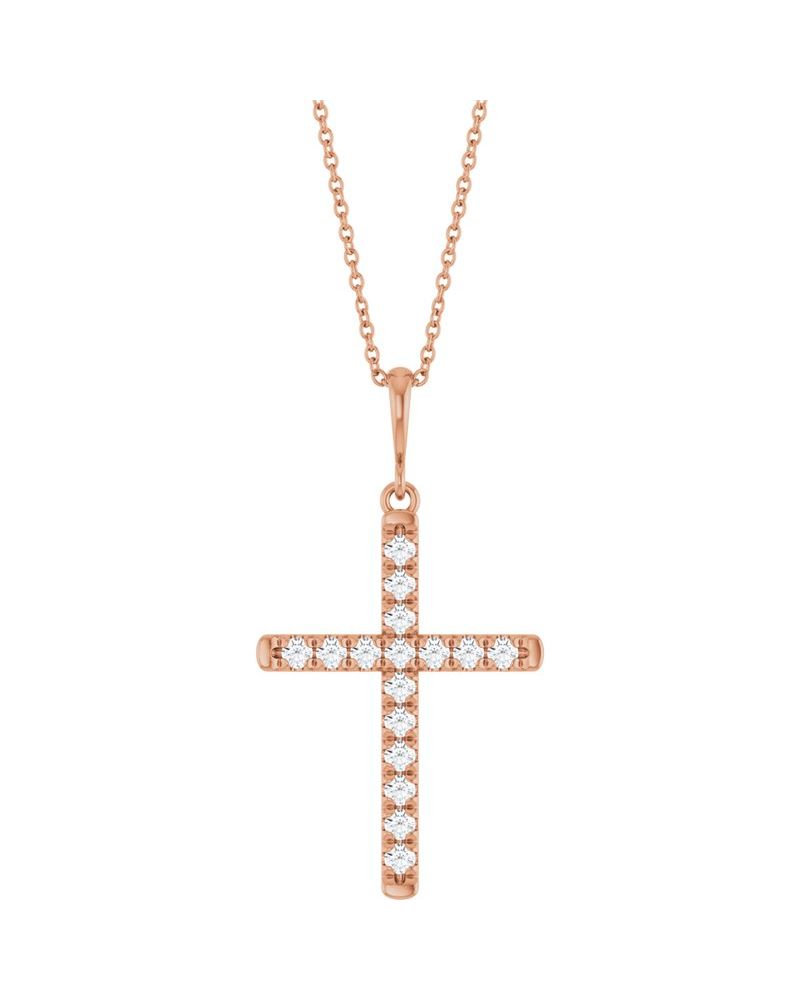 Colar Cruz com Cravação Francesa em Ouro 14k com Diamantes de Laboratório – Modelo 2