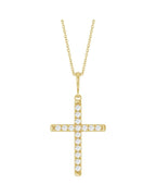 Colar Cruz com Cravação Francesa em Ouro 14k com Diamantes de Laboratório – Modelo 2