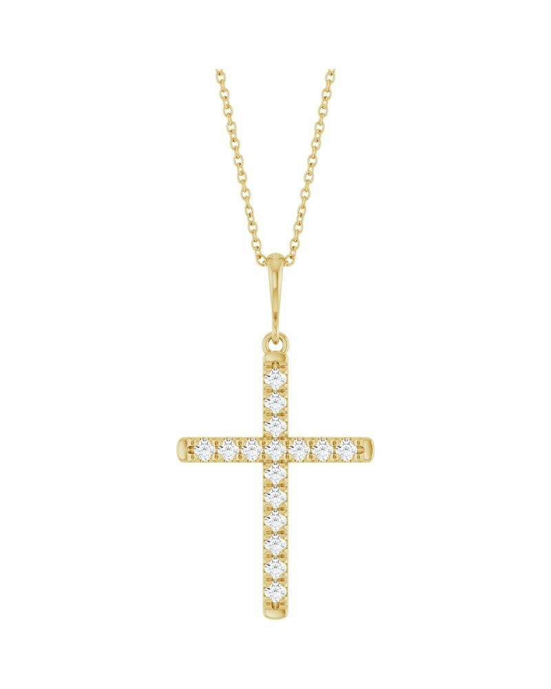 Colar Cruz com Cravação Francesa em Ouro 14k com Diamantes de Laboratório – Modelo 2