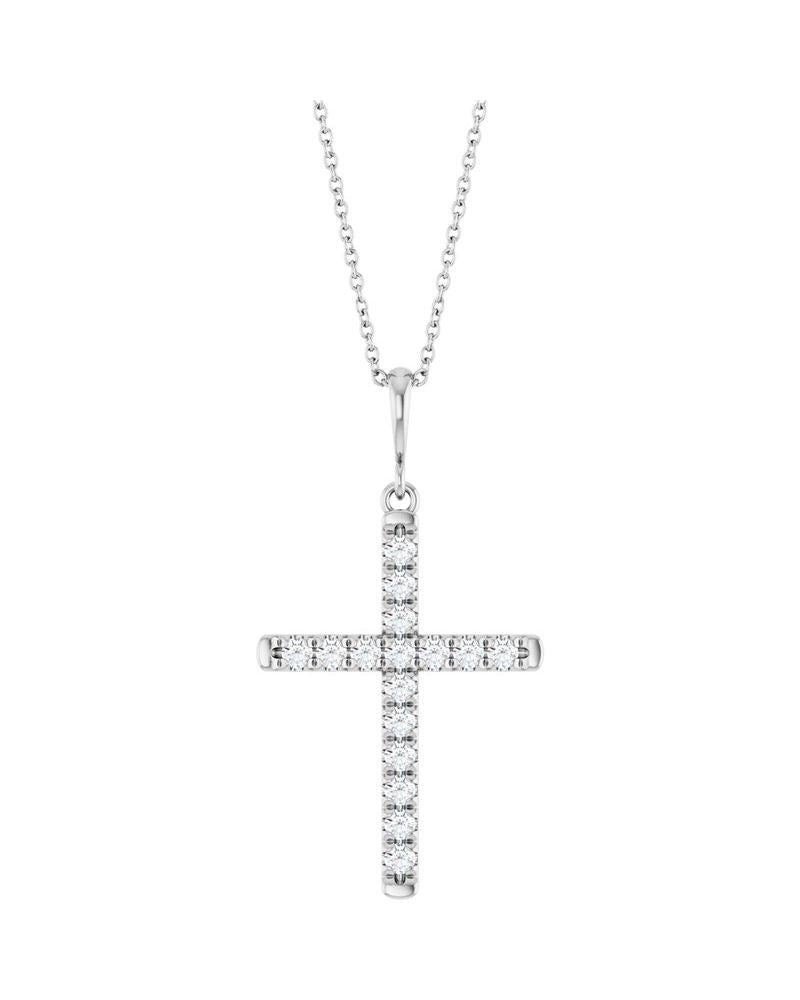 Colar Cruz com Cravação Francesa em Ouro 14k com Diamantes de Laboratório – Modelo 2
