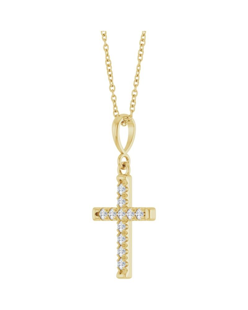 Colar Cruz com Cravação Francesa em Ouro 14k com Diamantes de Laboratório – Modelo 2