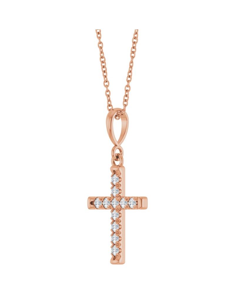 Colar Cruz com Cravação Francesa em Ouro 14k com Diamantes de Laboratório – Modelo 2