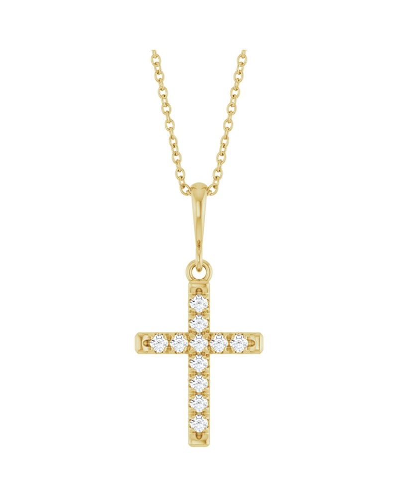 Colar Cruz com Cravação Francesa em Ouro 14k com Diamantes de Laboratório – Modelo 2