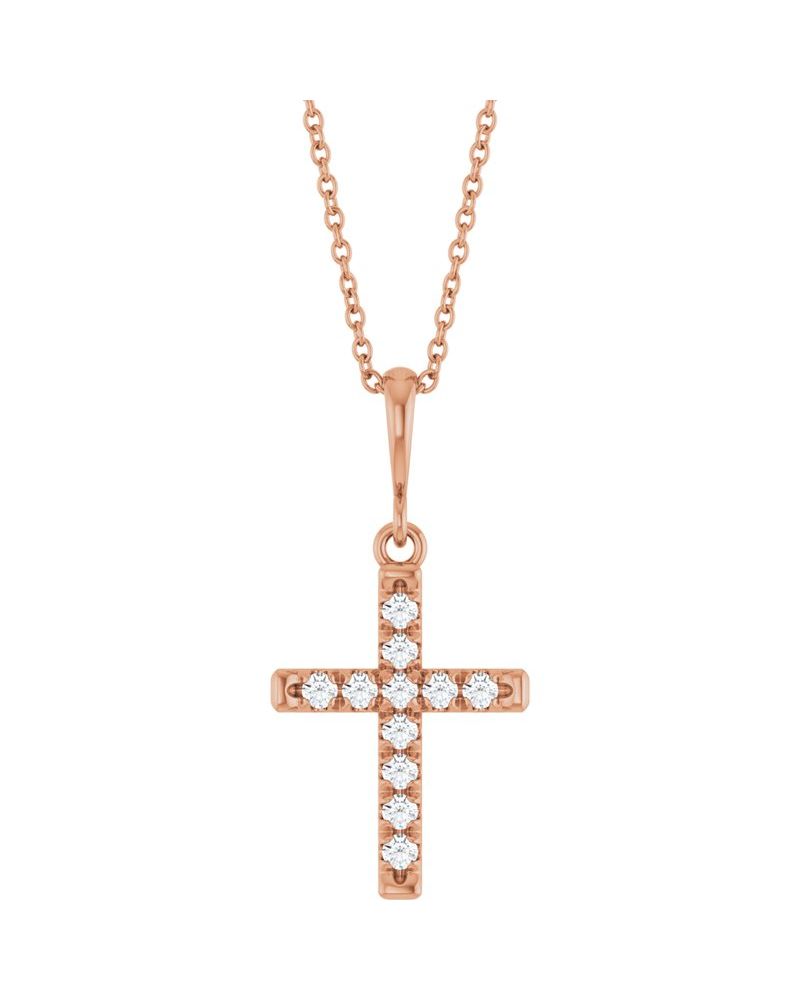 Colar Cruz com Cravação Francesa em Ouro 14k com Diamantes de Laboratório – Modelo 2