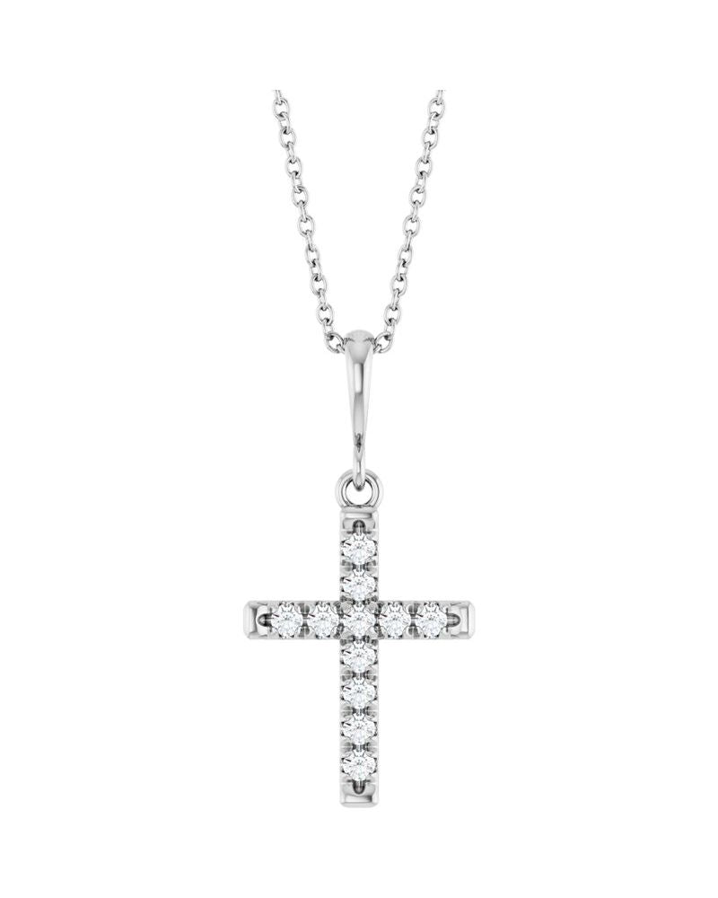 Colar Cruz com Cravação Francesa em Ouro 14k com Diamantes de Laboratório – Modelo 2