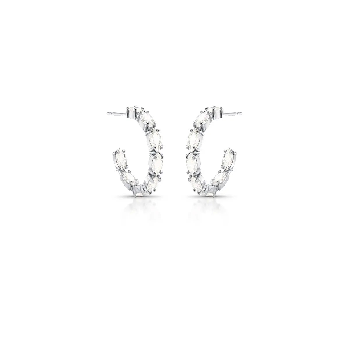 Argola de Prata 925 com Pedras Moissanites em Navete 6x3mm