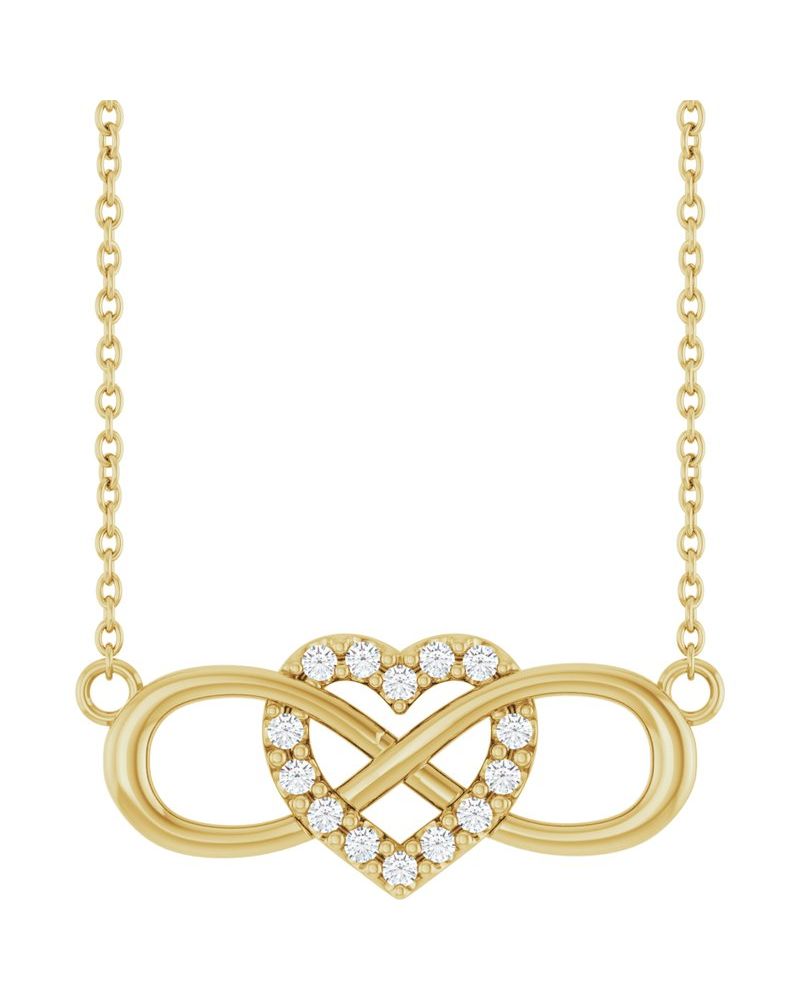 Colar Coração e Infinito Cravejado em Ouro 14k com Diamantes de Laboratório