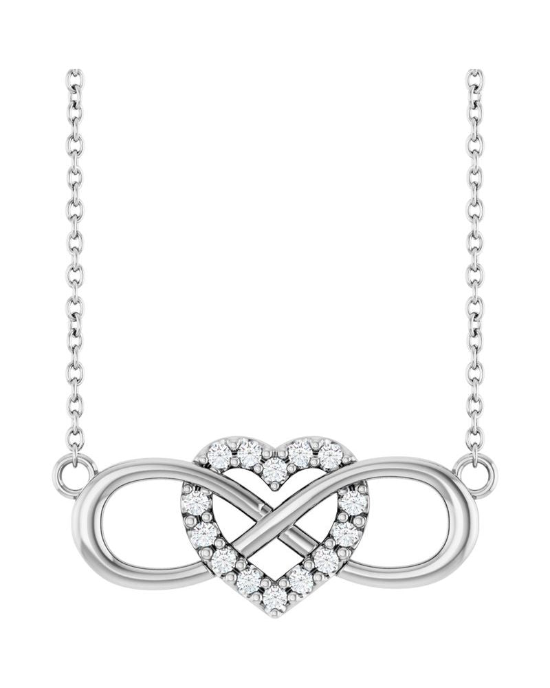 Colar Coração e Infinito Cravejado em Ouro 14k com Diamantes de Laboratório