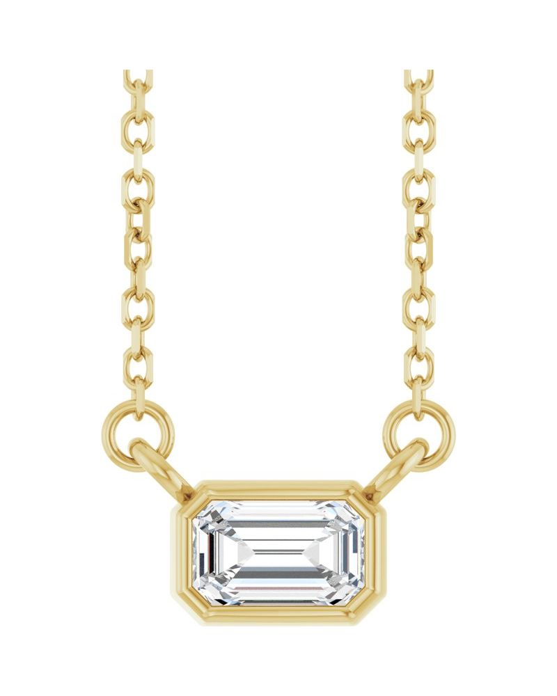 Colar Solitário com Cravação Bezel em Ouro 14k com Diamantes de Laboratório