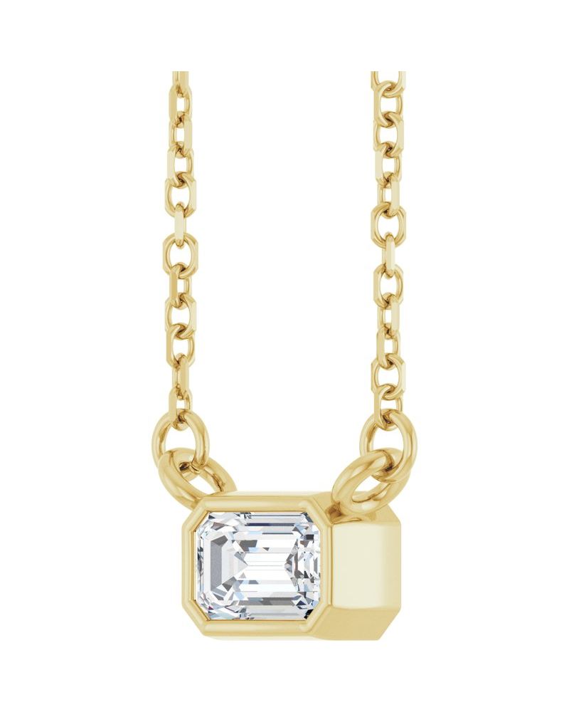 Colar Solitário com Cravação Bezel em Ouro 14k com Diamantes de Laboratório