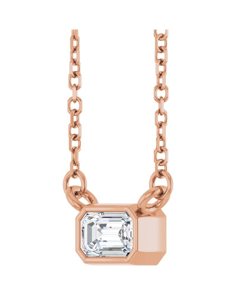 Colar Solitário com Cravação Bezel em Ouro 14k com Diamantes de Laboratório