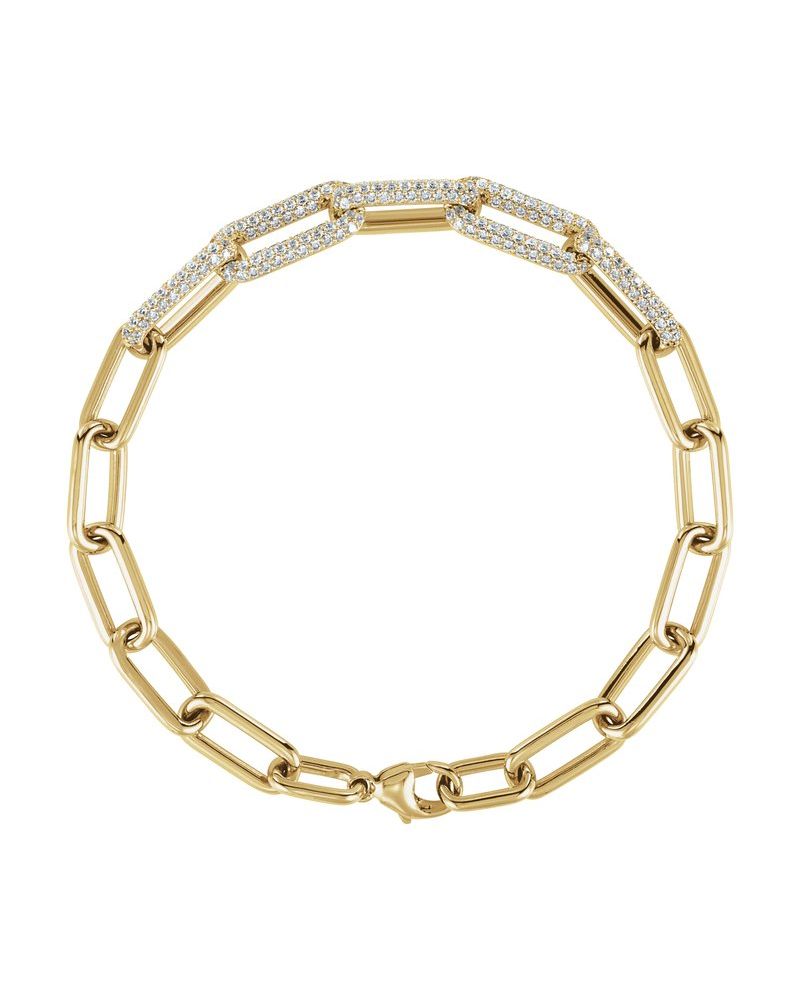 Pulseira Elos Clipe Cravejada em Ouro 14k com Diamantes de Laboratório