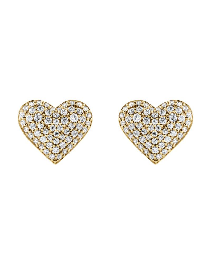 Brinco Bombê Coração Cravejado em Ouro 14k com Diamantes de Laboratório