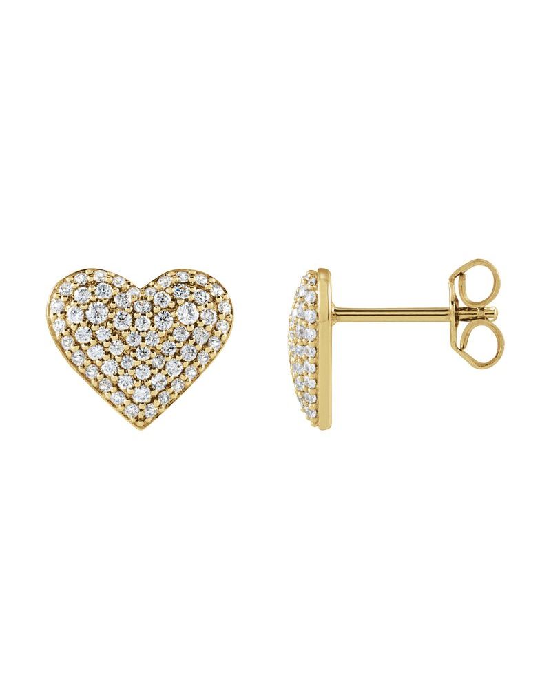 Brinco Bombê Coração Cravejado em Ouro 14k com Diamantes de Laboratório