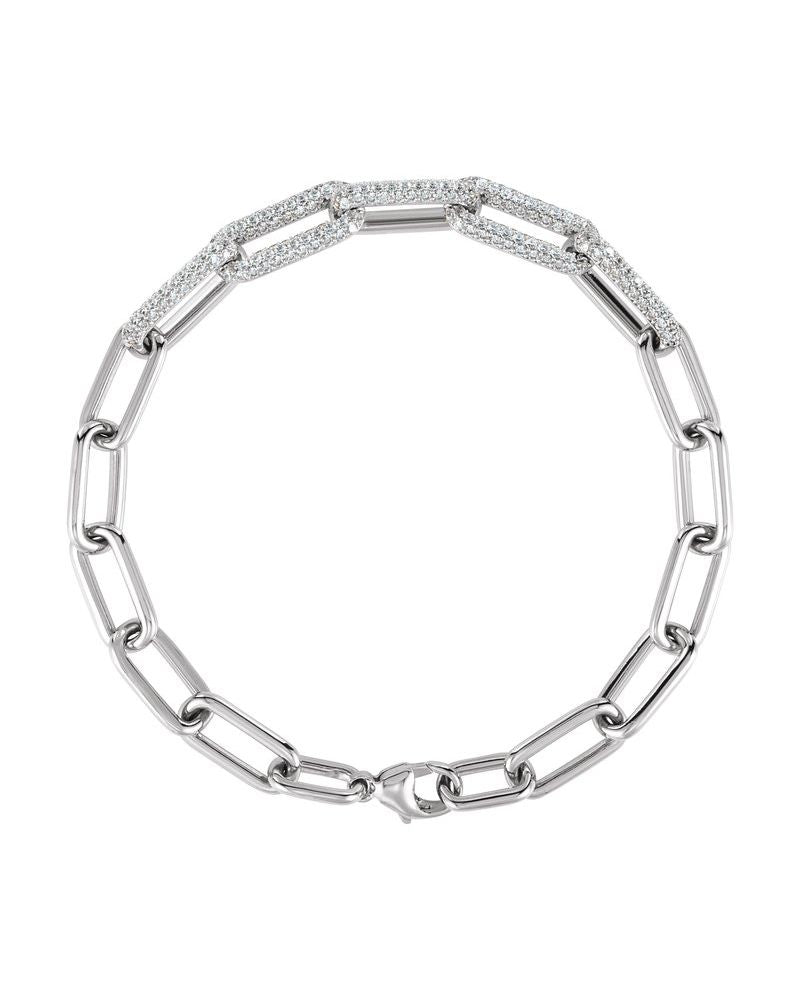 Pulseira Elos Clipe Cravejada em Ouro 14k com Diamantes de Laboratório