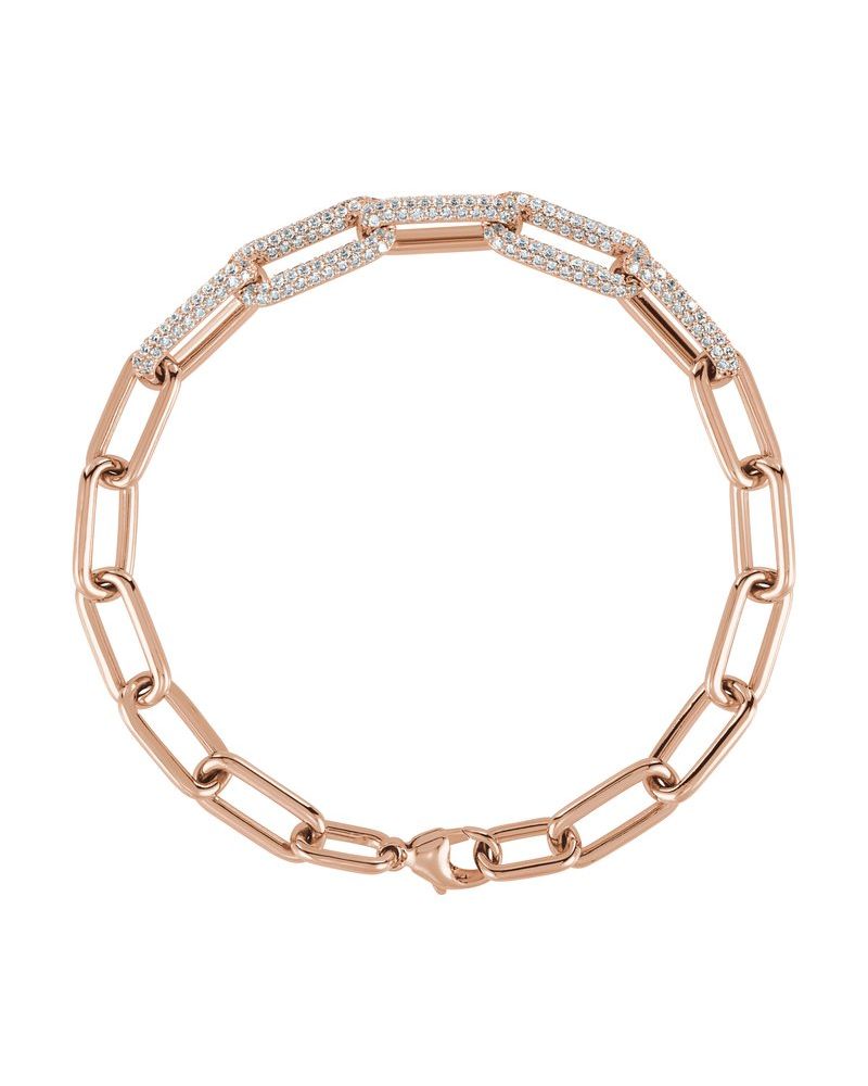 Pulseira Elos Clipe Cravejada em Ouro 14k com Diamantes de Laboratório