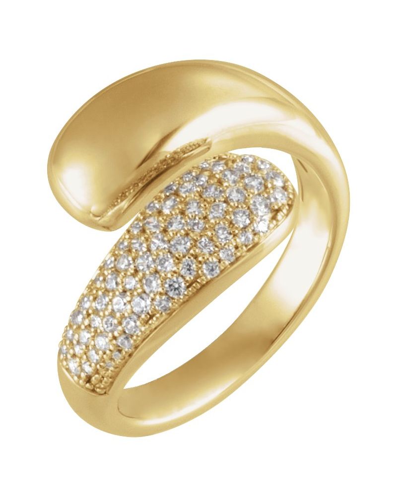 Anel Bypass Pavê em Ouro 14k com Diamantes de Laboratório