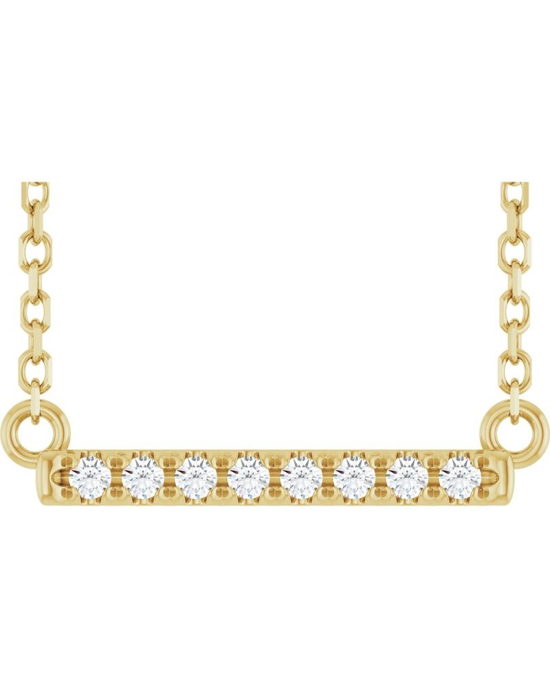 Colar Barra com Cravação Francesa em Ouro 14k com Diamantes de Laboratório