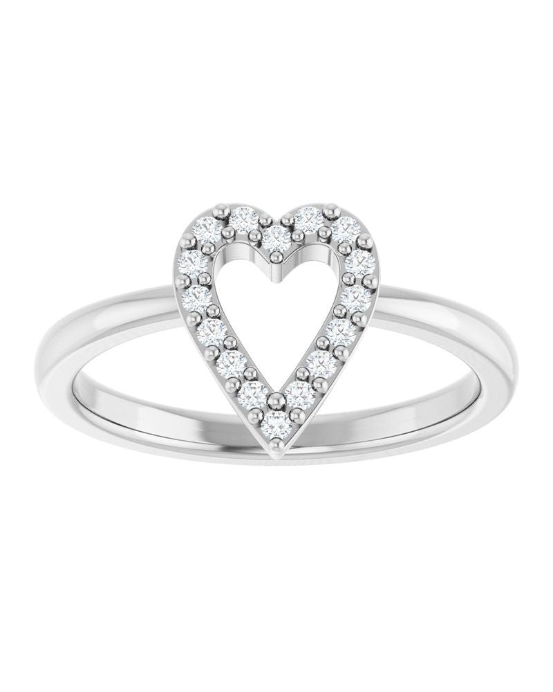 Anel Coração Cravejado em Ouro 14k com Diamantes de Laboratório