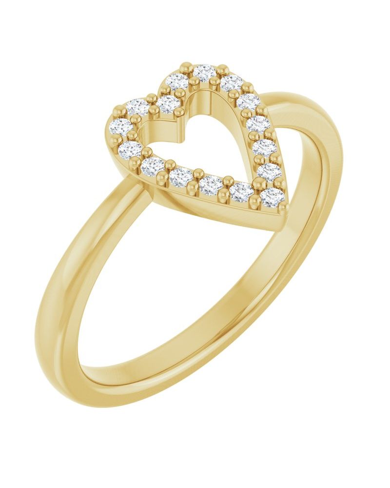 Anel Coração Cravejado em Ouro 14k com Diamantes Naturais