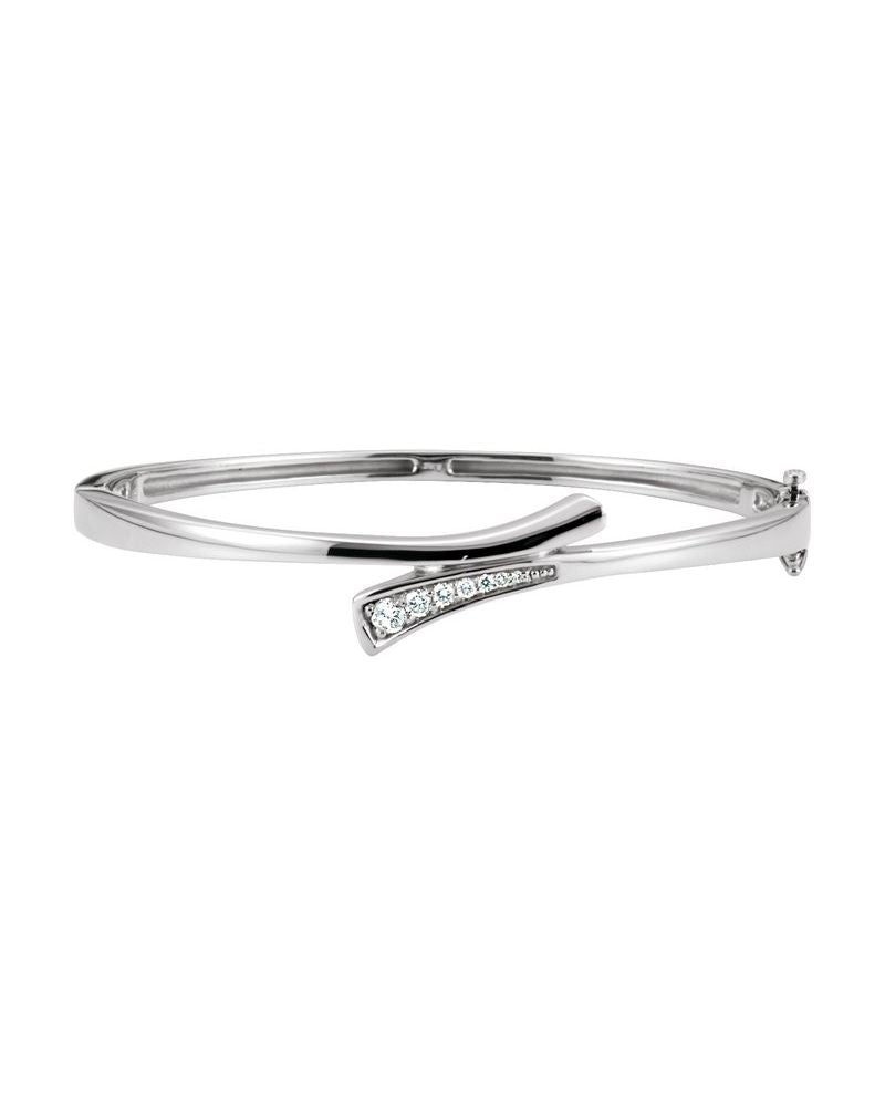 Bracelete Rígido com Dobradiça Trajetória em Ouro 14k com Diamantes Naturais