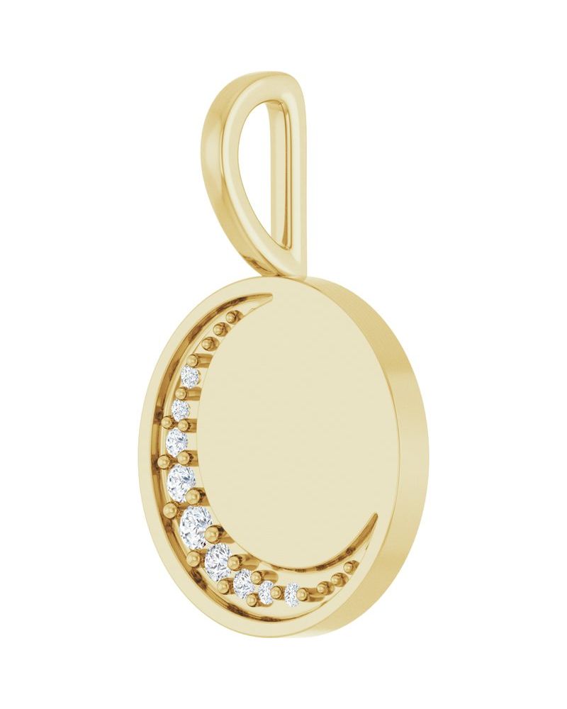 Pingente Lua Crescente para Gravação em Ouro 14k com Diamantes de Laboratório