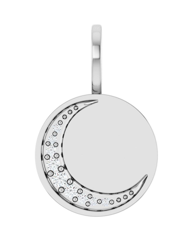 Pingente Lua Crescente para Gravação em Ouro 14k com Diamantes de Laboratório