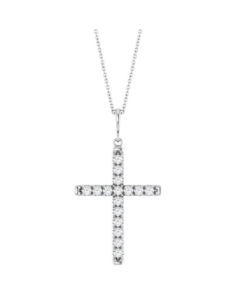 Colar Cruz com Cravação Francesa em Ouro 14k com Diamantes de Laboratório – Modelo 2