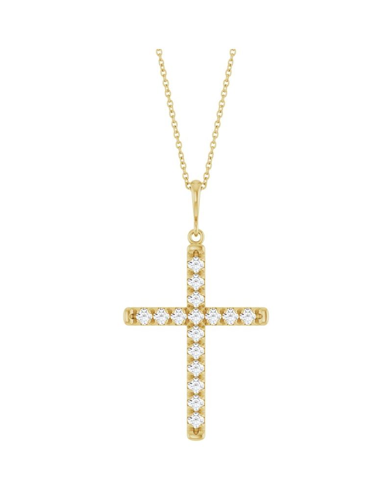 Colar Cruz com Cravação Francesa em Ouro 14k com Diamantes de Laboratório – Modelo 2