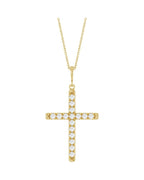 Colar Cruz com Cravação Francesa em Ouro 14k com Diamantes de Laboratório – Modelo 2