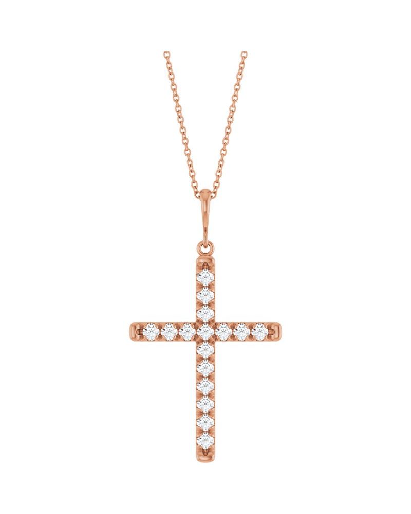 Colar Cruz com Cravação Francesa em Ouro 14k com Diamantes de Laboratório – Modelo 2