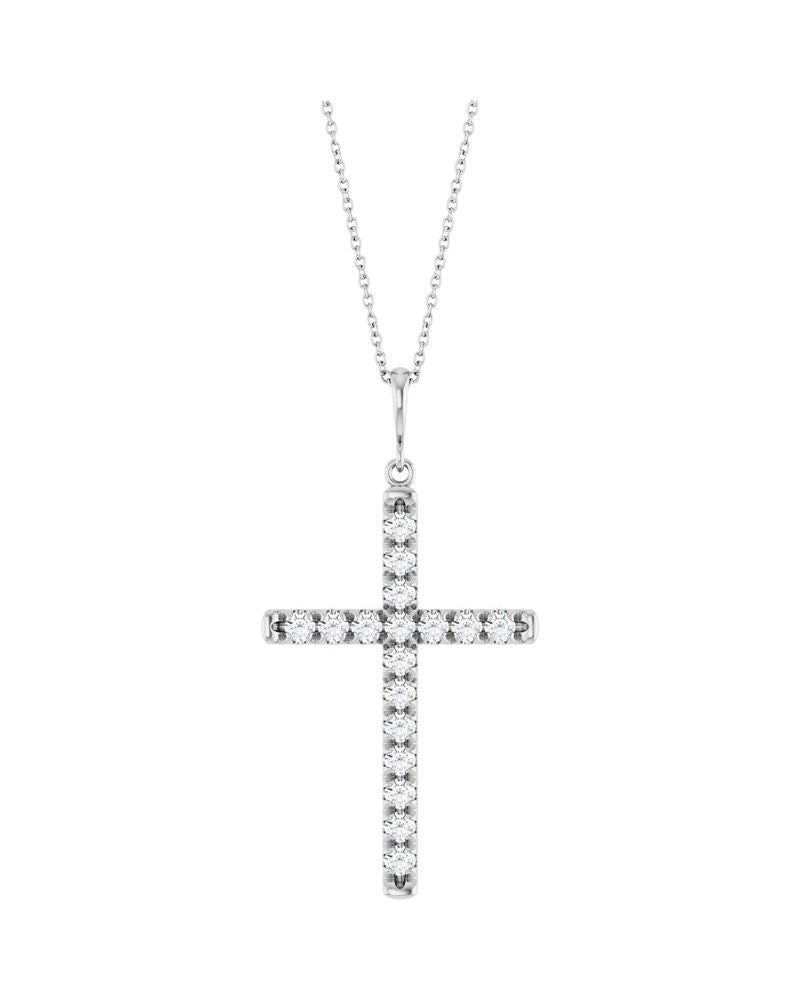 Colar Cruz com Cravação Francesa em Ouro 14k com Diamantes de Laboratório – Modelo 2