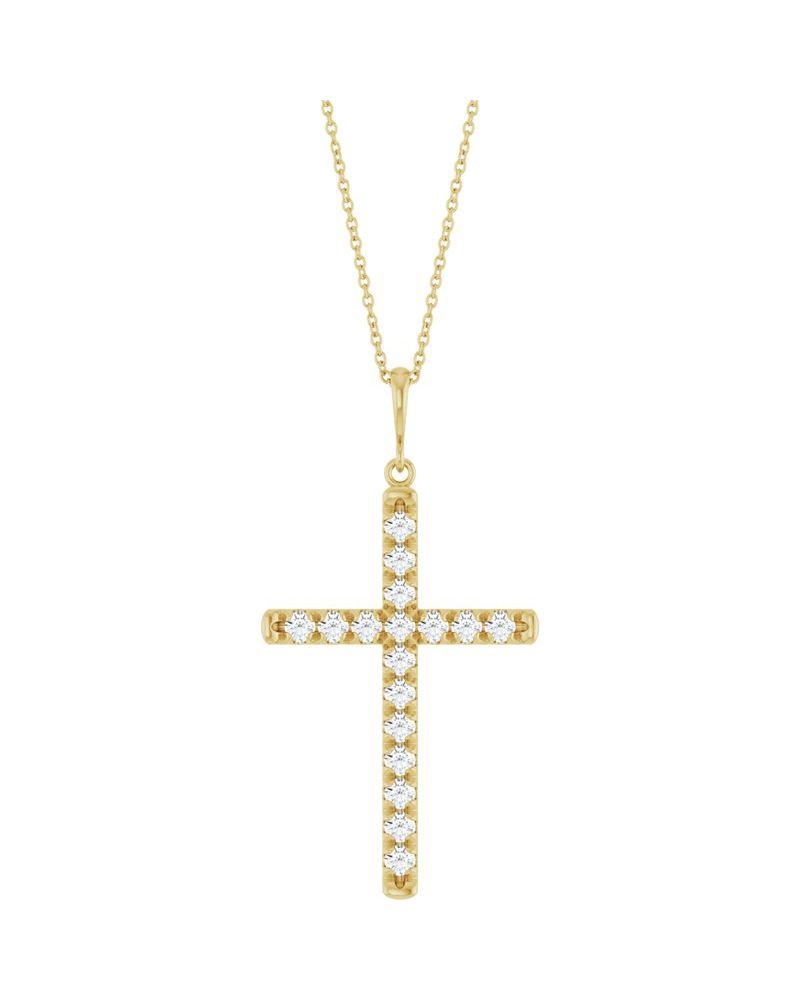 Colar Cruz com Cravação Francesa em Ouro 14k com Diamantes de Laboratório – Modelo 2
