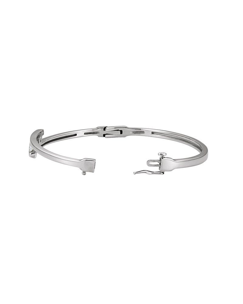 Bracelete Rígido com Dobradiça Três Pedras em Ouro 14k com Diamantes Naturais