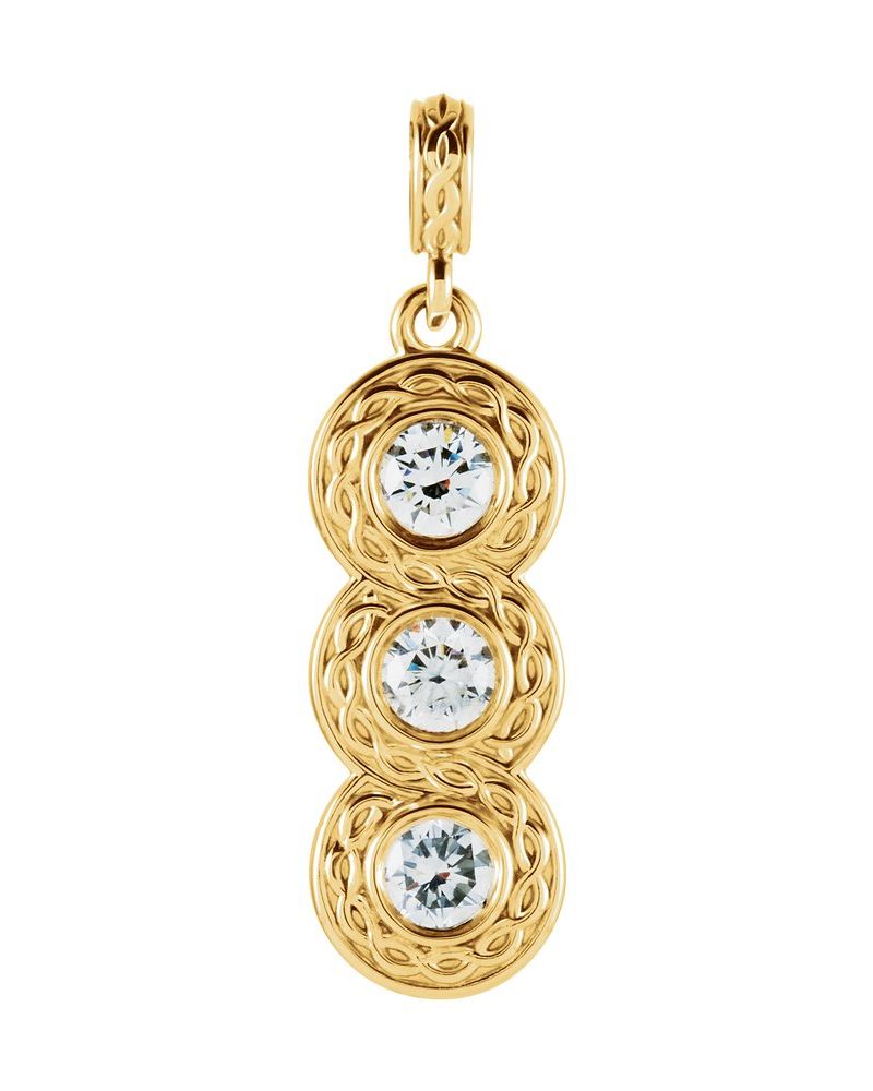 Pingente Três Pedras com Cravação Bezel em Ouro 14k com Diamantes Naturais – Modelo 2