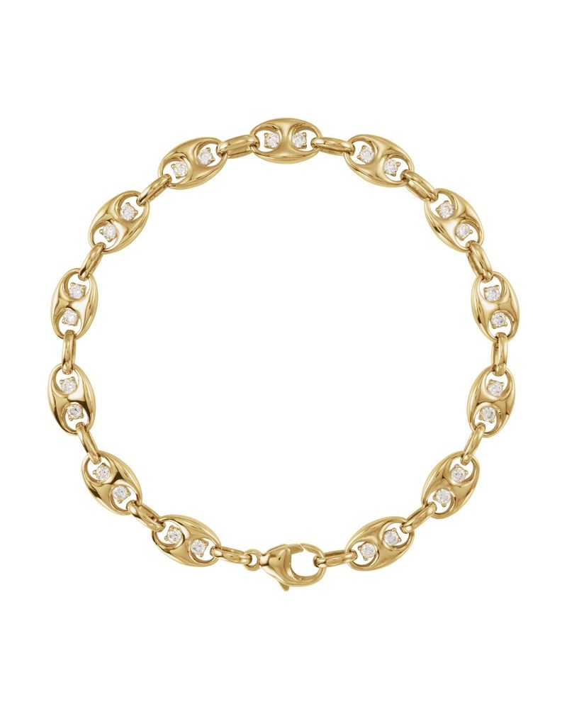 Pulseira Elos Navais Cravejada em Ouro 14k com Diamantes de Laboratório