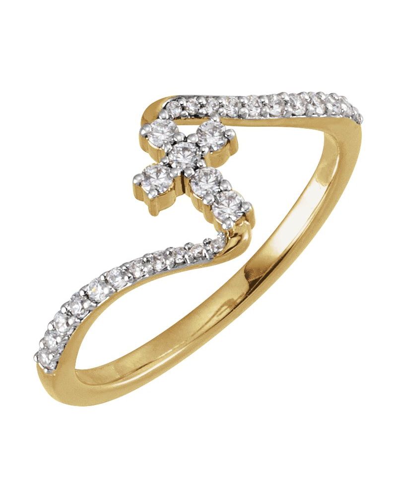 Anel Cruz Bypass Cravejado em Ouro 14k com Diamantes de Laboratório