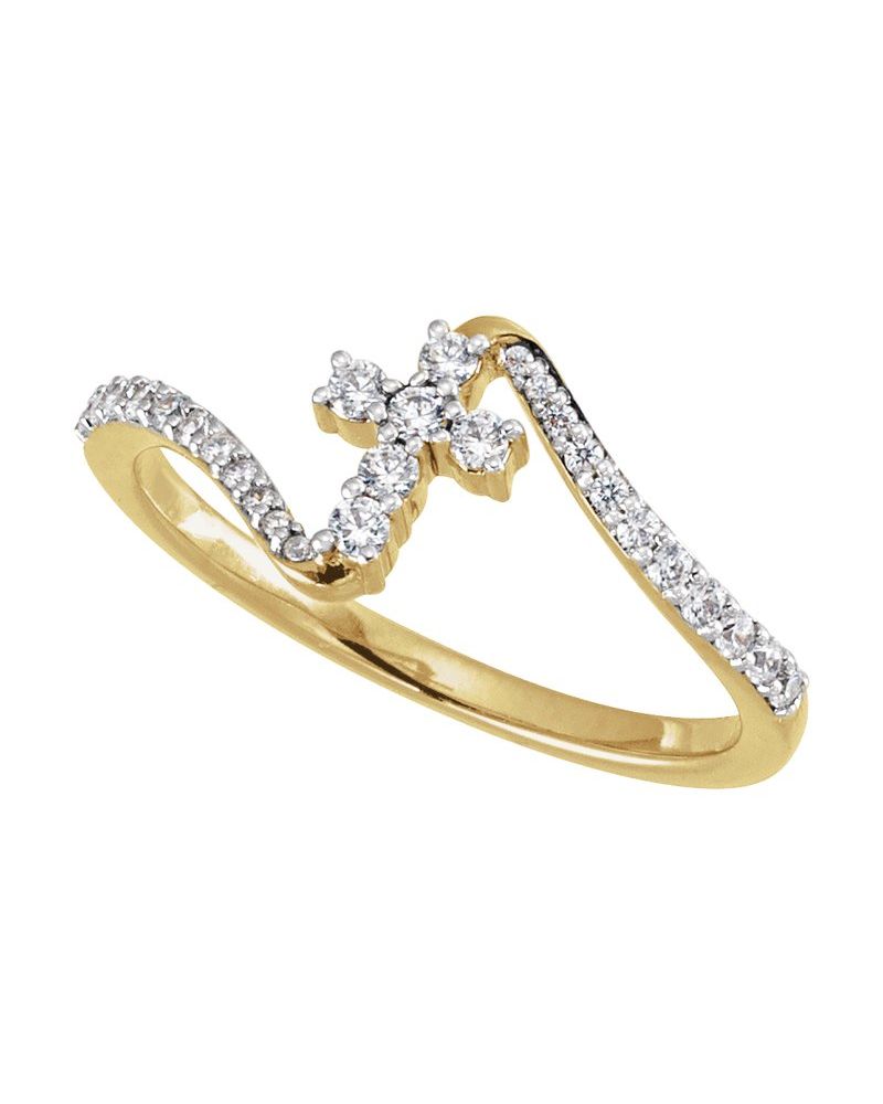 Anel Cruz Bypass Cravejado em Ouro 14k com Diamantes de Laboratório