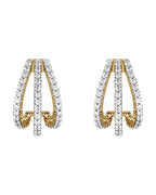 Brinco de Aro Três Fileiras Cravejado em Ouro 14k com Diamantes de Laboratório