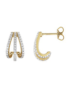 Brinco de Aro Três Fileiras Cravejado em Ouro 14k com Diamantes de Laboratório