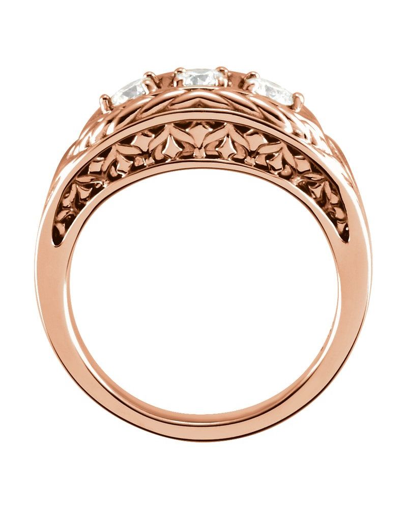 Anel Três Pedras Folha em Ouro 14k com Diamantes Naturais