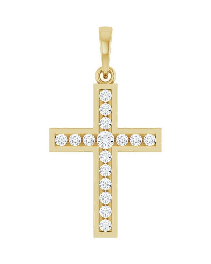 Pingente Cruz com Cravação Trilho em Ouro 14k com Diamantes de Laboratório
