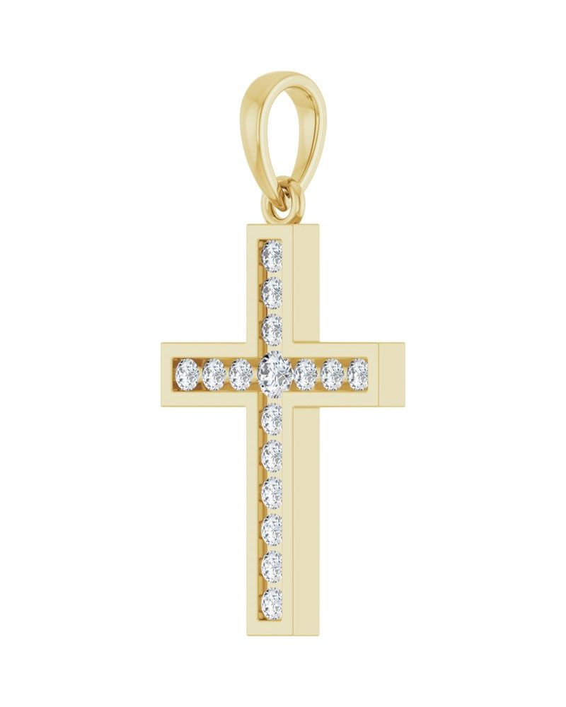 Pingente Cruz com Cravação Trilho em Ouro 14k com Diamantes de Laboratório