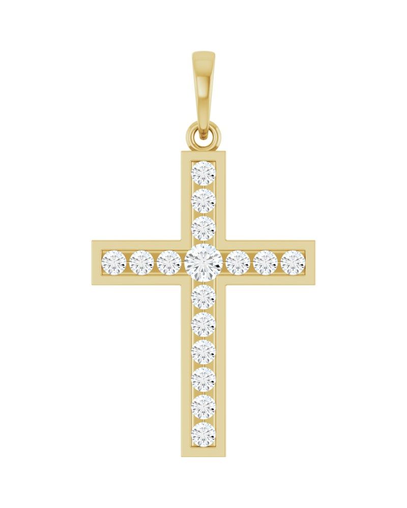 Pingente Cruz com Cravação Trilho em Ouro 14k com Diamantes de Laboratório