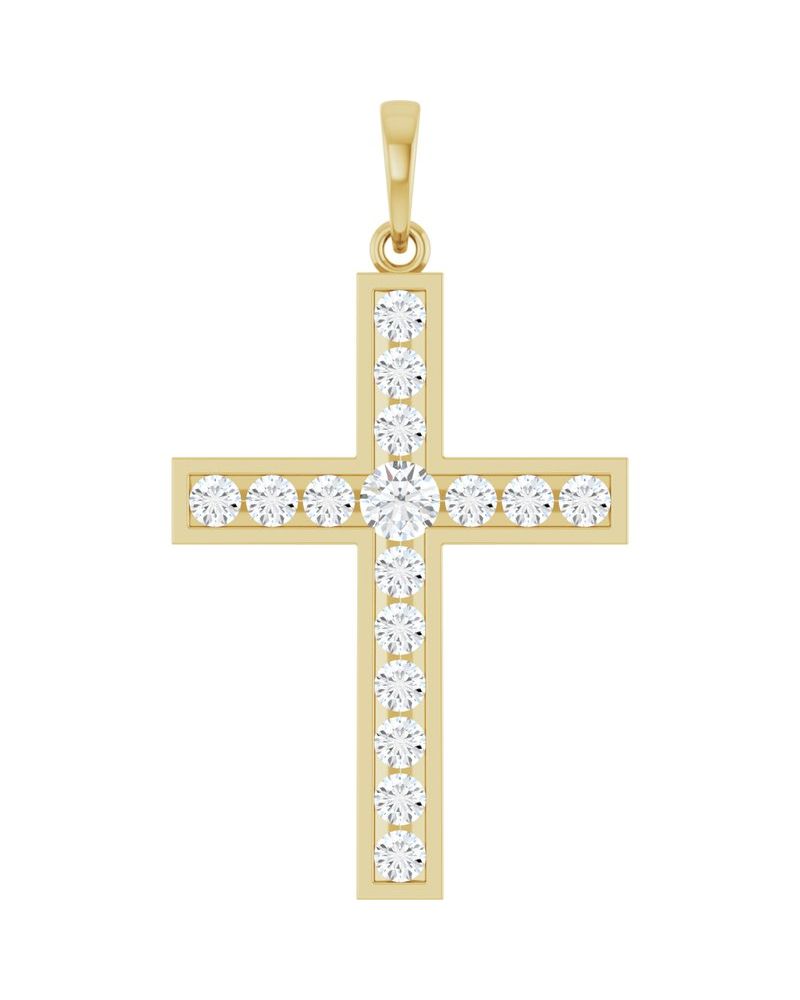 Pingente Cruz com Cravação Trilho em Ouro 14k com Diamantes de Laboratório