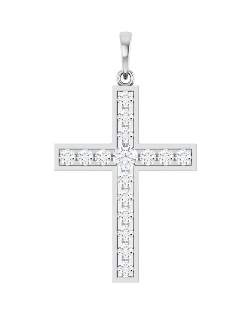 Pingente Cruz com Cravação Trilho em Ouro 14k com Diamantes de Laboratório