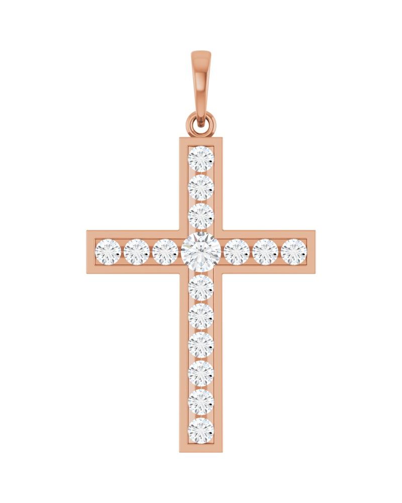 Pingente Cruz com Cravação Trilho em Ouro 14k com Diamantes de Laboratório