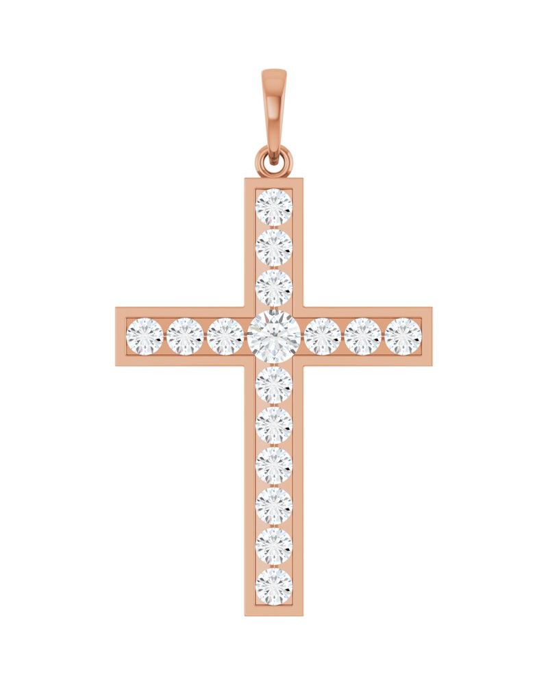 Pingente Cruz com Cravação Trilho em Ouro 14k com Diamantes de Laboratório