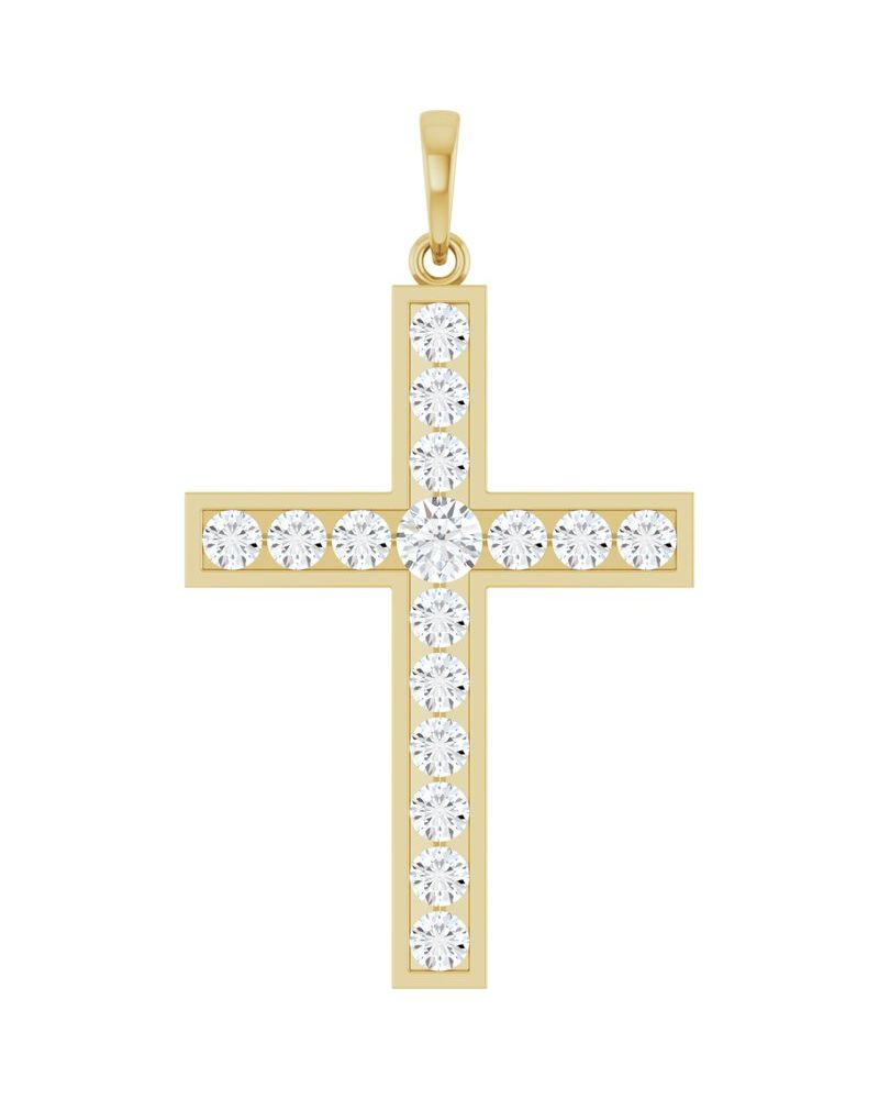 Pingente Cruz com Cravação Trilho em Ouro 14k com Diamantes de Laboratório