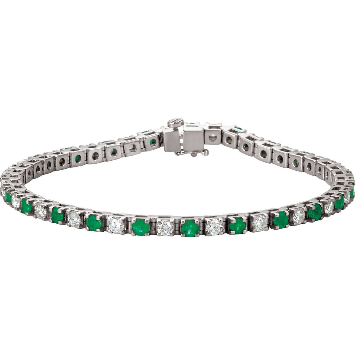 Pulseira riviera esmeralda – Ouro Branco 14k